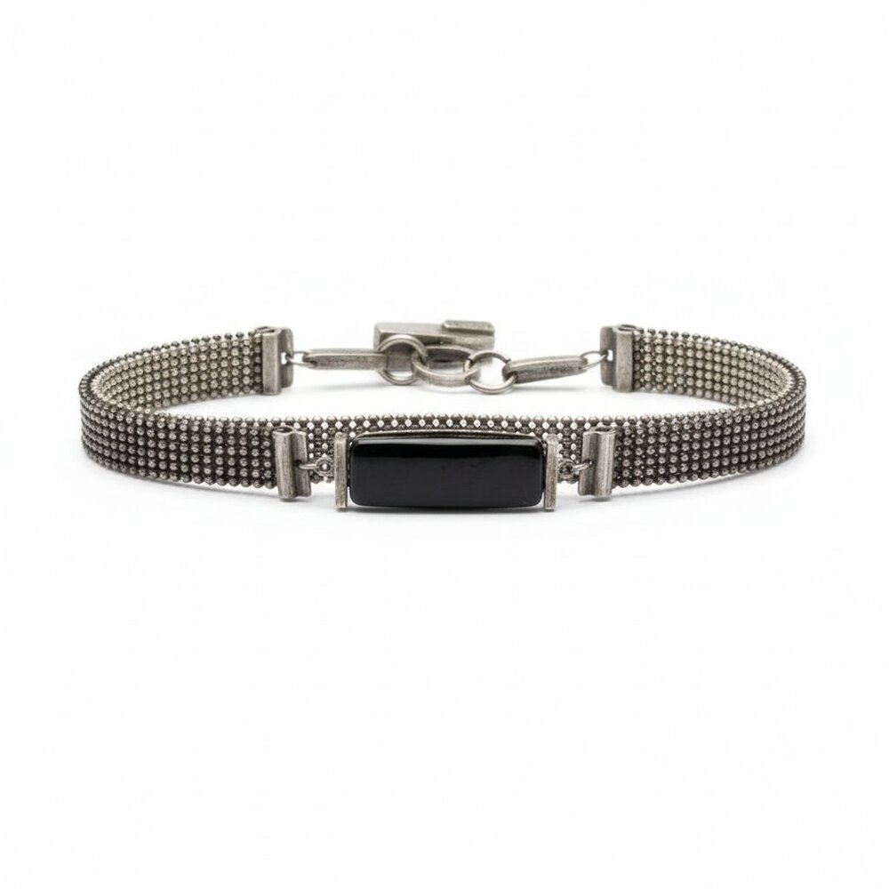 ANNE-MARIE CHAGNON - designer bracelet mixed medium with black glass bead metal